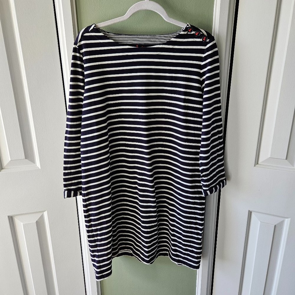 Boden Navy Blue White Breton Striped Cotton Shift Dress US 14 Nautical